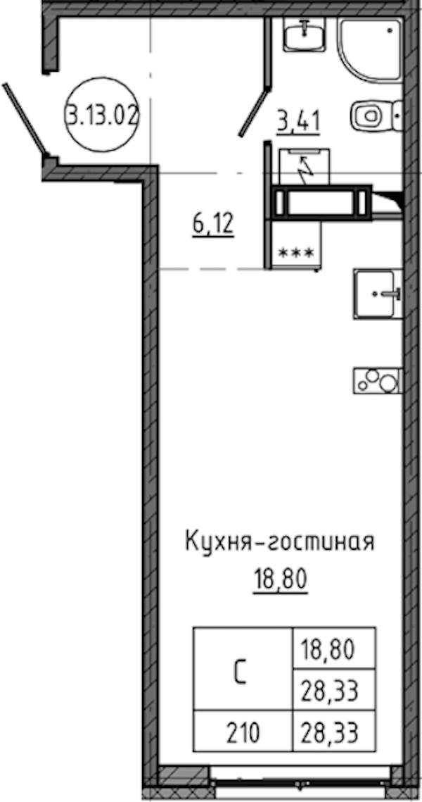 Квартира студия 28.33 м², 13/18 эт., ЖК «Максималист»
