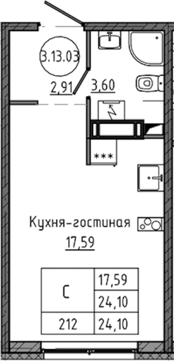 Квартира студия 24.1 м², 13/18 эт., ЖК «Максималист»