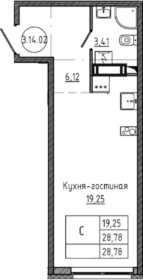 Квартира студия 28.78 м², 14/18 эт., ЖК «Максималист»
