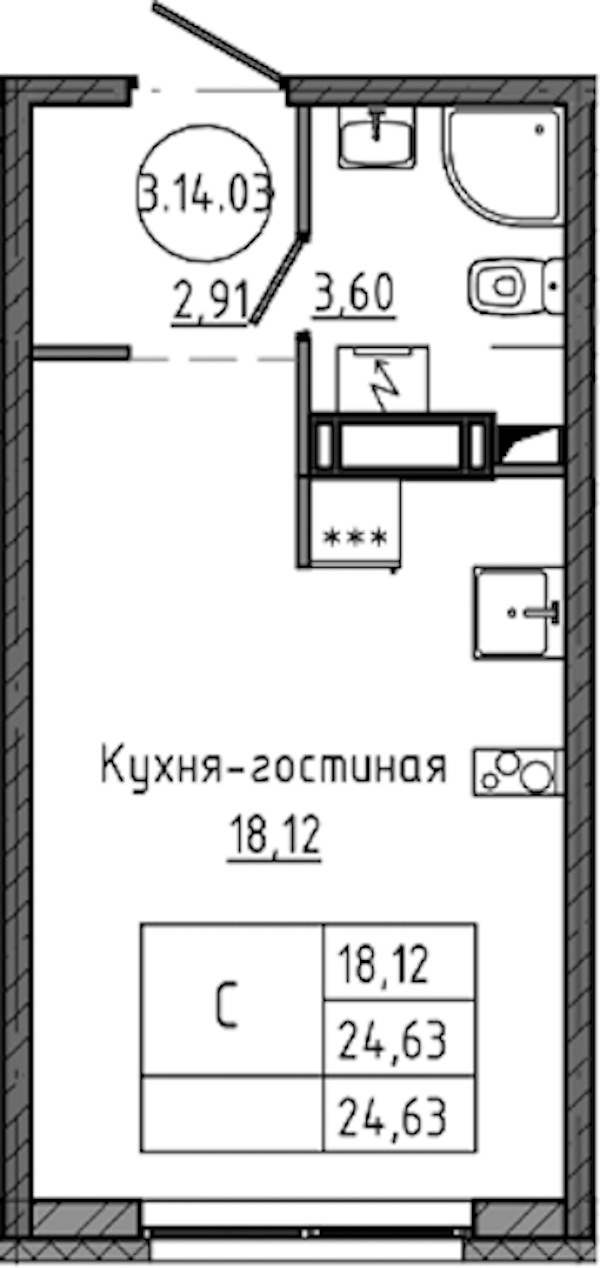 Квартира студия 24.63 м², 14/18 эт., ЖК «Максималист»