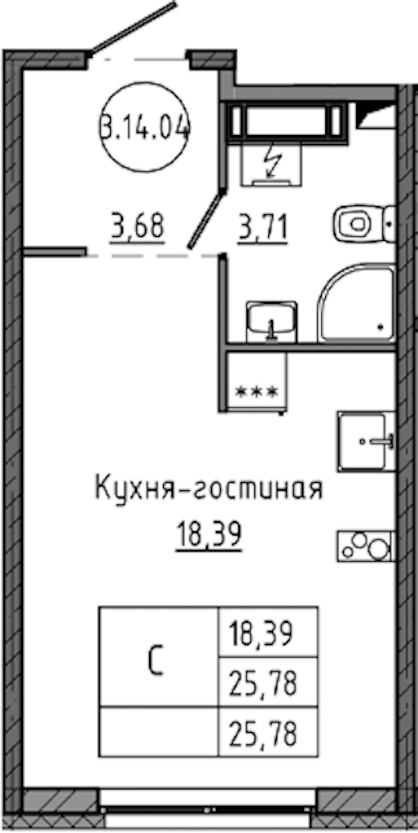 Квартира студия 25.78 м², 14/18 эт., ЖК «Максималист»