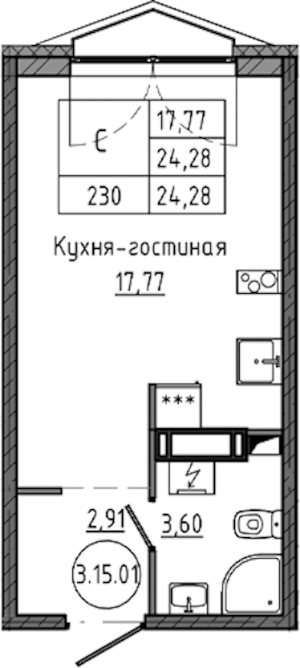 Квартира студия 24.28 м², 15/18 эт., ЖК «Максималист»