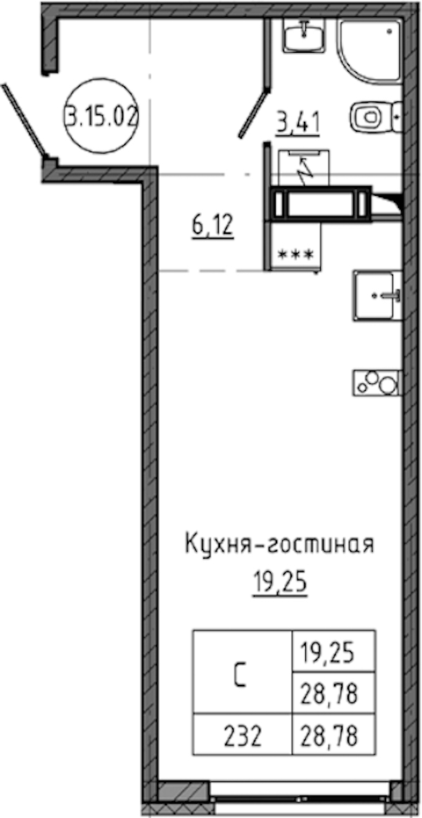 Квартира студия 28.78 м², 15/18 эт., ЖК «Максималист»