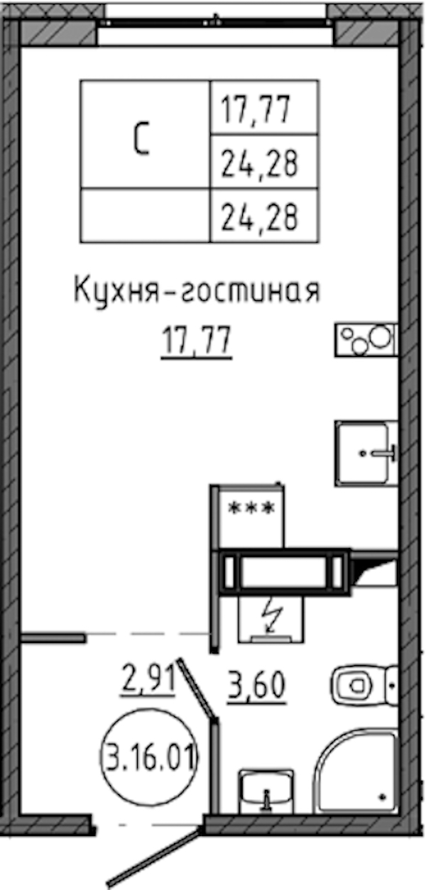 Квартира студия 24.28 м², 16/18 эт., ЖК «Максималист»