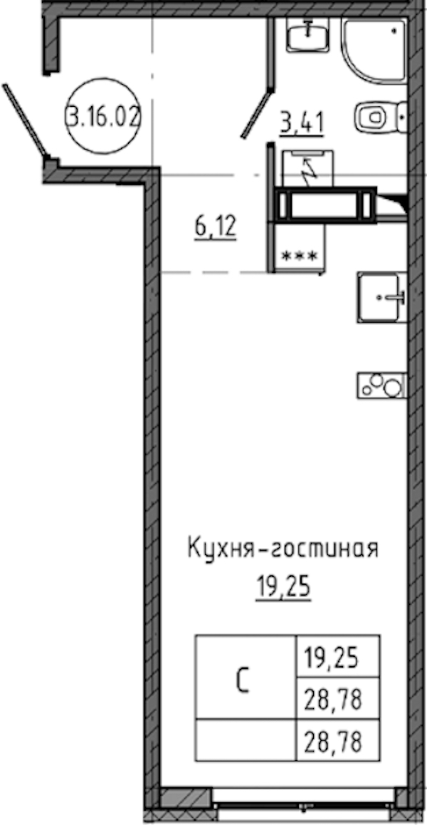Квартира студия 28.78 м², 16/18 эт., ЖК «Максималист»