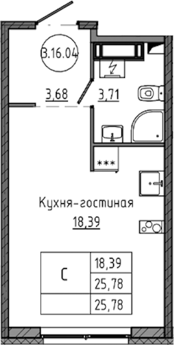 Квартира студия 25.78 м², 16/18 эт., ЖК «Максималист»