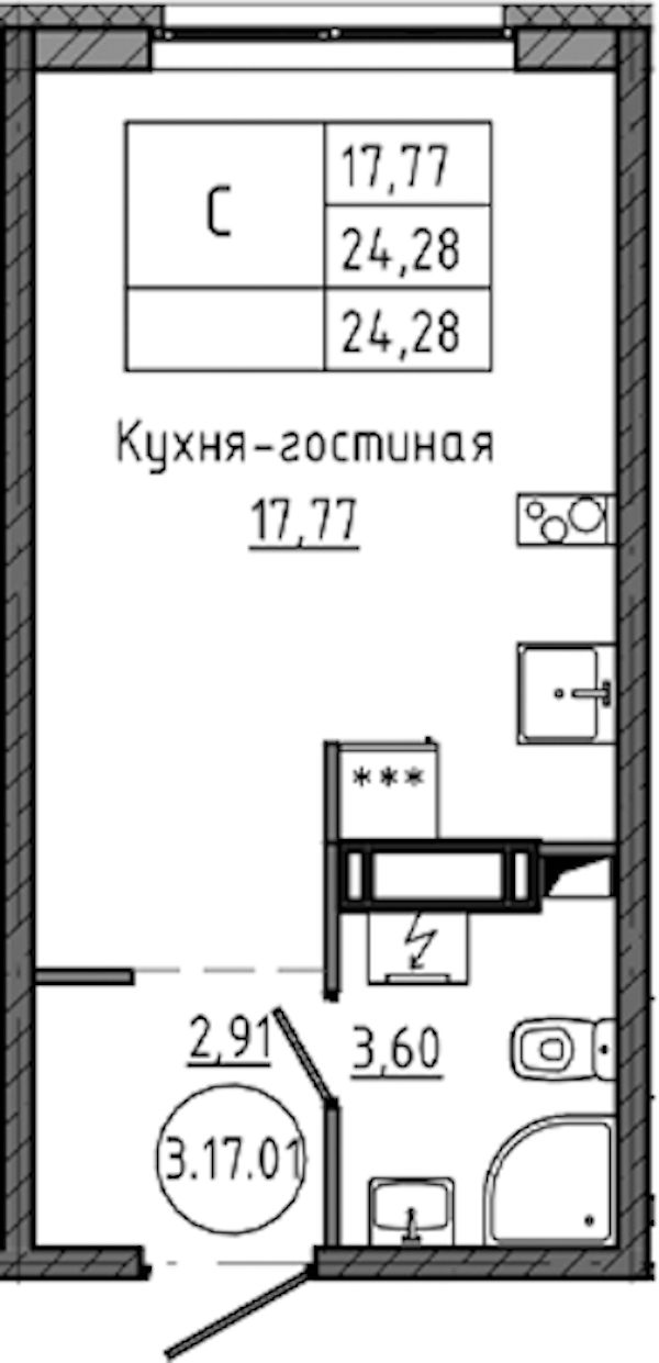 Квартира студия 24.28 м², 17/18 эт., ЖК «Максималист»