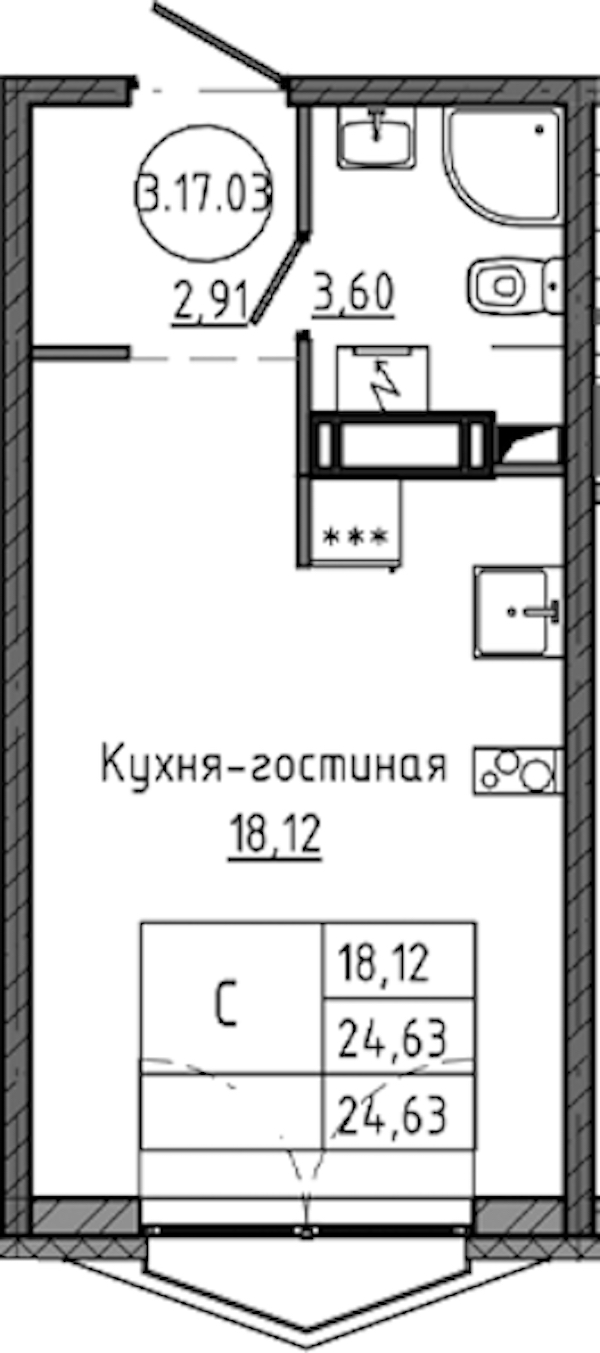 Квартира студия 24.63 м², 17/18 эт., ЖК «Максималист»
