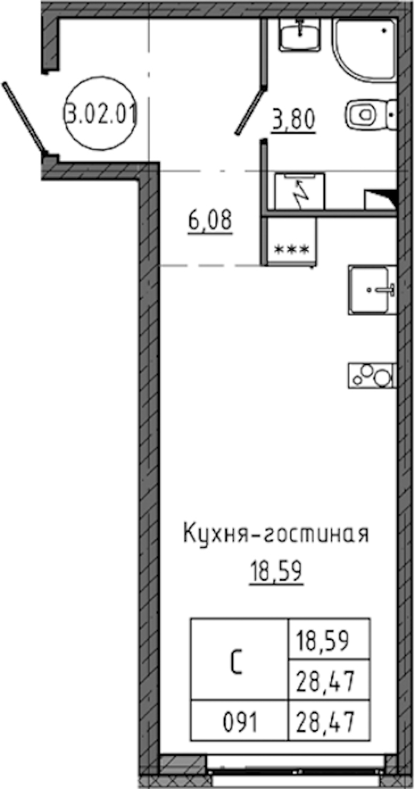 Квартира студия 28.47 м², 2/18 эт., ЖК «Максималист»