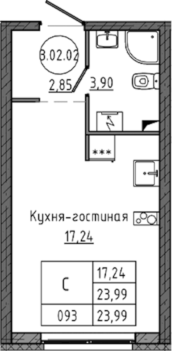 Квартира студия 23.99 м², 2/18 эт., ЖК «Максималист»