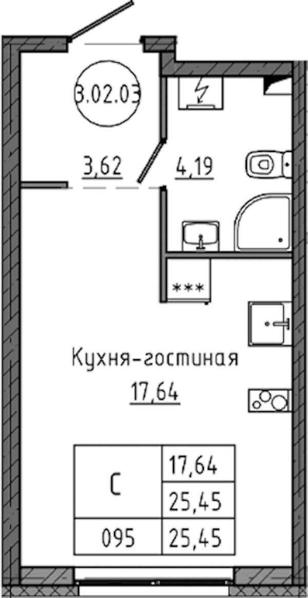 Квартира студия 25.45 м², 2/18 эт., ЖК «Максималист»