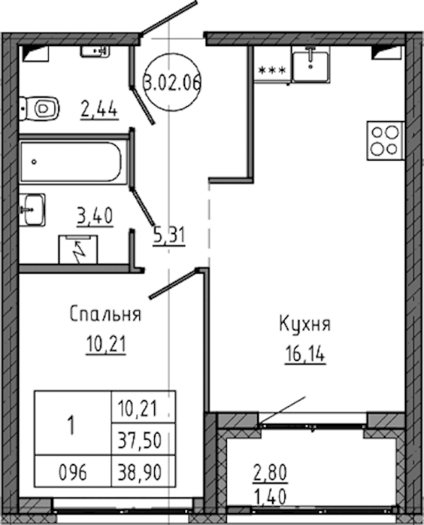 1-комнатная квартира 38.9 м², 2/18 эт., ЖК «Максималист»