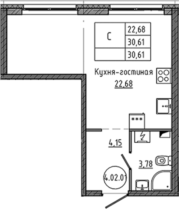 Квартира студия 30.61 м², 2/18 эт., ЖК «Максималист»