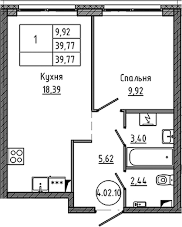 1-комнатная квартира 39.77 м², 2/18 эт., ЖК «Максималист»