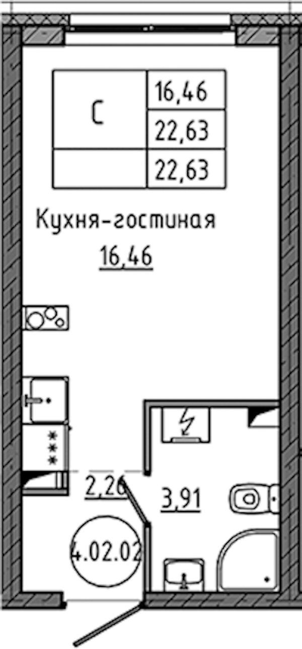 Квартира студия 22.63 м², 2/18 эт., ЖК «Максималист»