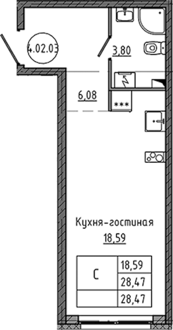 Квартира студия 28.47 м², 2/18 эт., ЖК «Максималист»