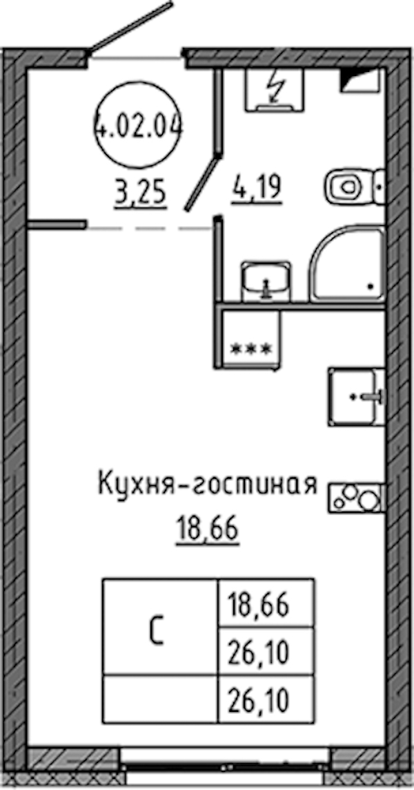 Квартира студия 26.1 м², 2/18 эт., ЖК «Максималист»