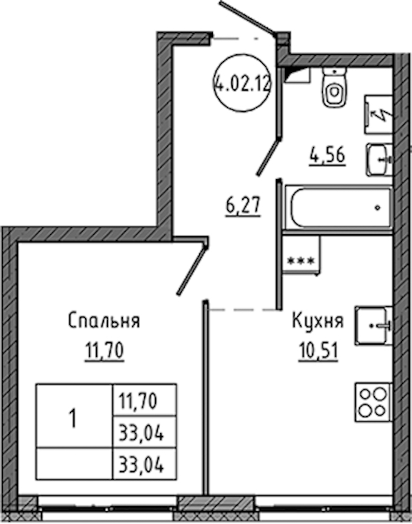 1-комнатная квартира 33.04 м², 2/18 эт., ЖК «Максималист»