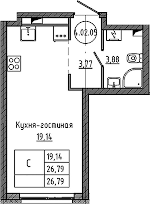 Квартира студия 26.79 м², 2/18 эт., ЖК «Максималист»