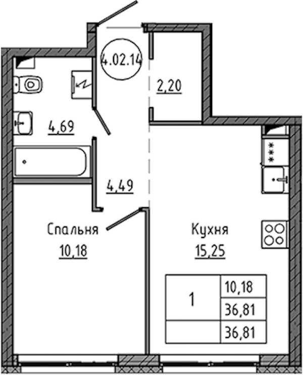 1-комнатная квартира 36.81 м², 2/18 эт., ЖК «Максималист»