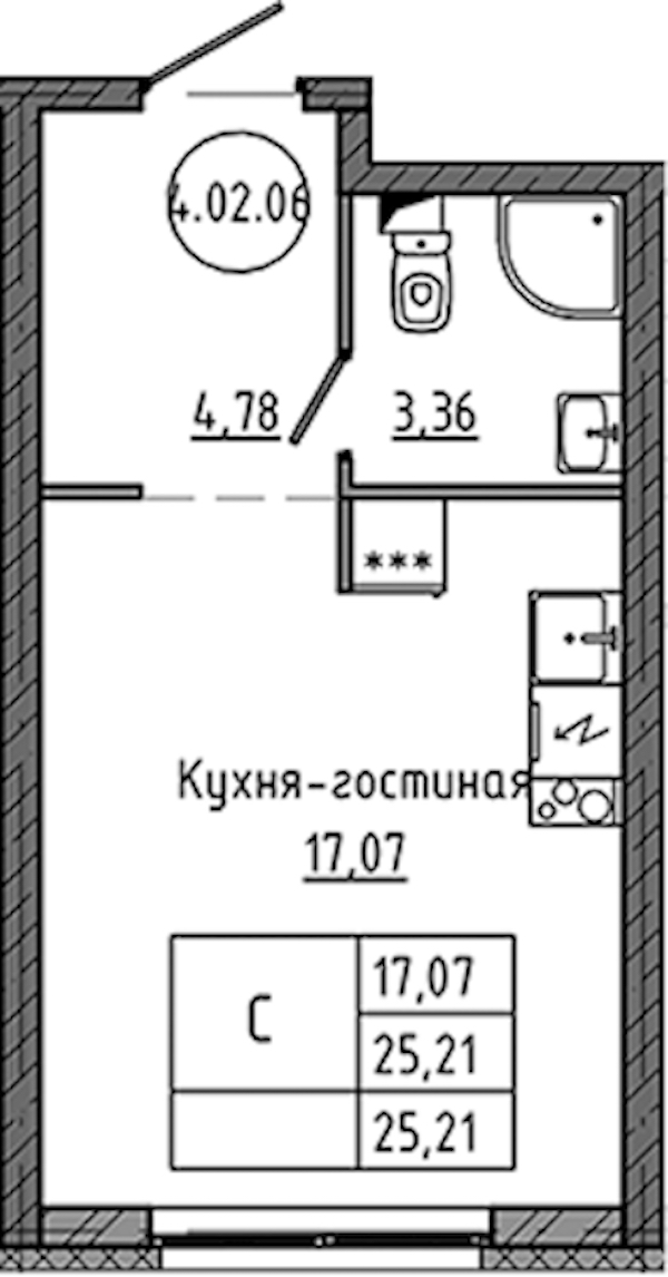 Квартира студия 25.21 м², 2/18 эт., ЖК «Максималист»