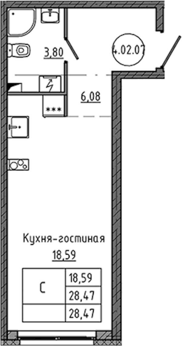 Квартира студия 28.47 м², 2/18 эт., ЖК «Максималист»
