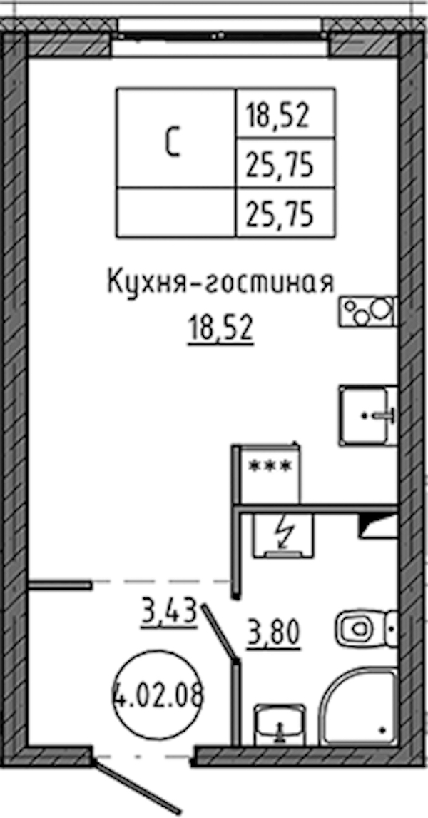 Квартира студия 25.75 м², 2/18 эт., ЖК «Максималист»