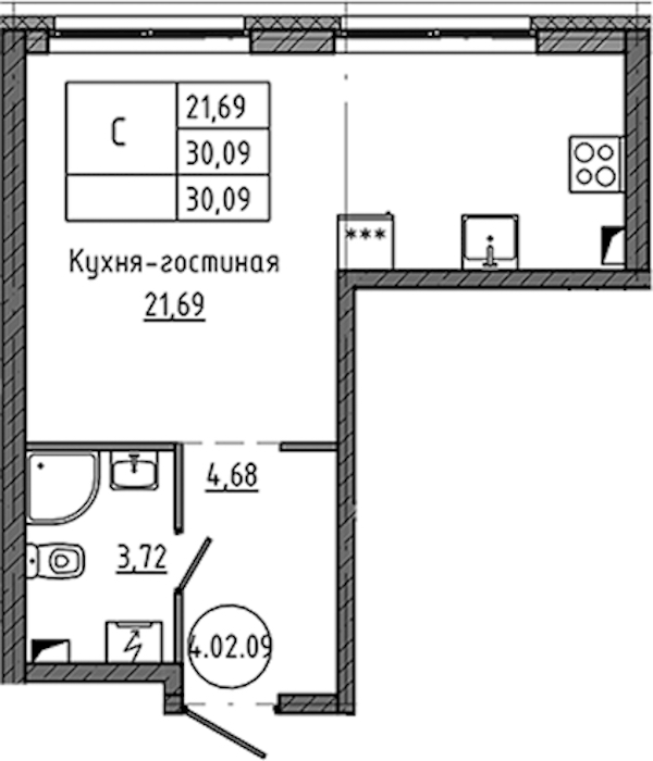 Квартира студия 30.09 м², 2/18 эт., ЖК «Максималист»