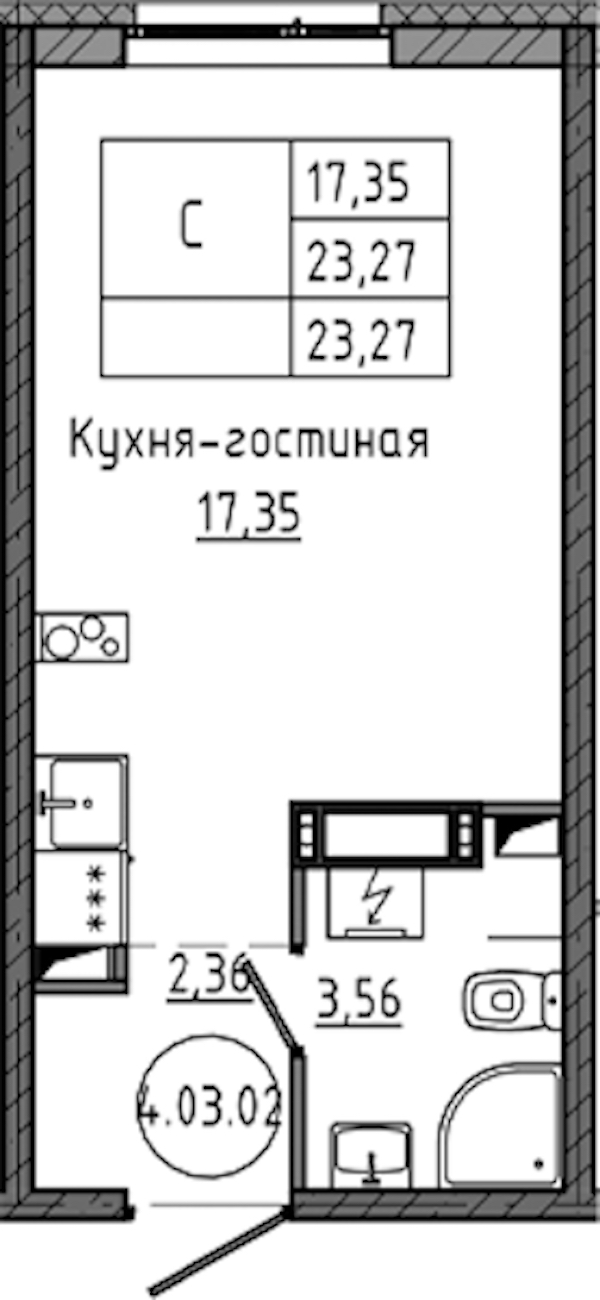 Квартира студия 23.27 м², 3/18 эт., ЖК «Максималист»