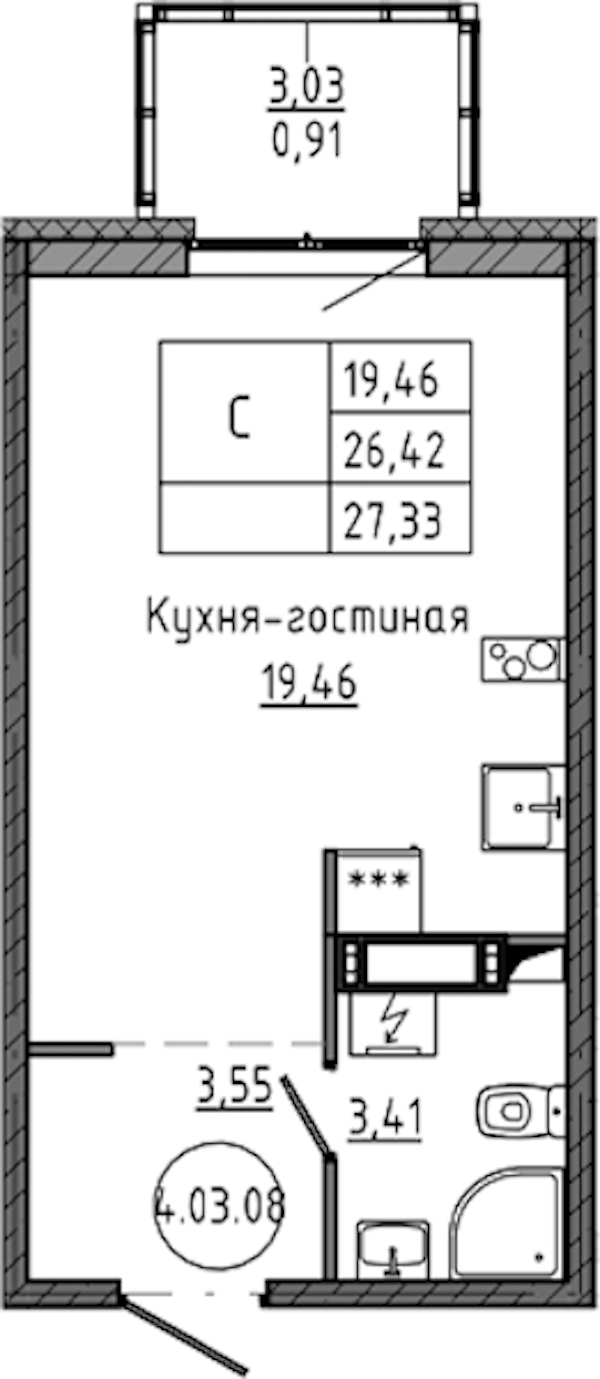 Квартира студия 27.33 м², 3/18 эт., ЖК «Максималист»