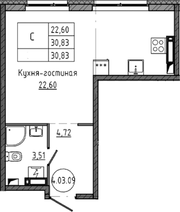 Квартира студия 30.83 м², 3/18 эт., ЖК «Максималист»