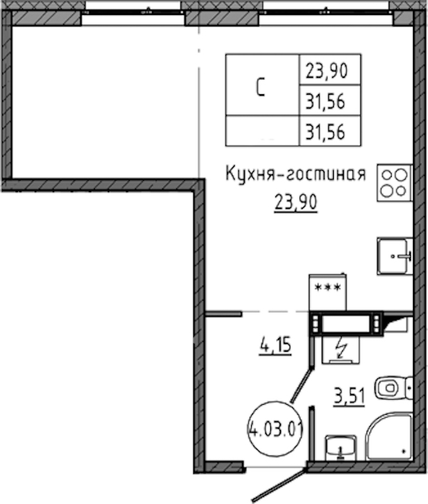 Квартира студия 31.56 м², 4/18 эт., ЖК «Максималист»