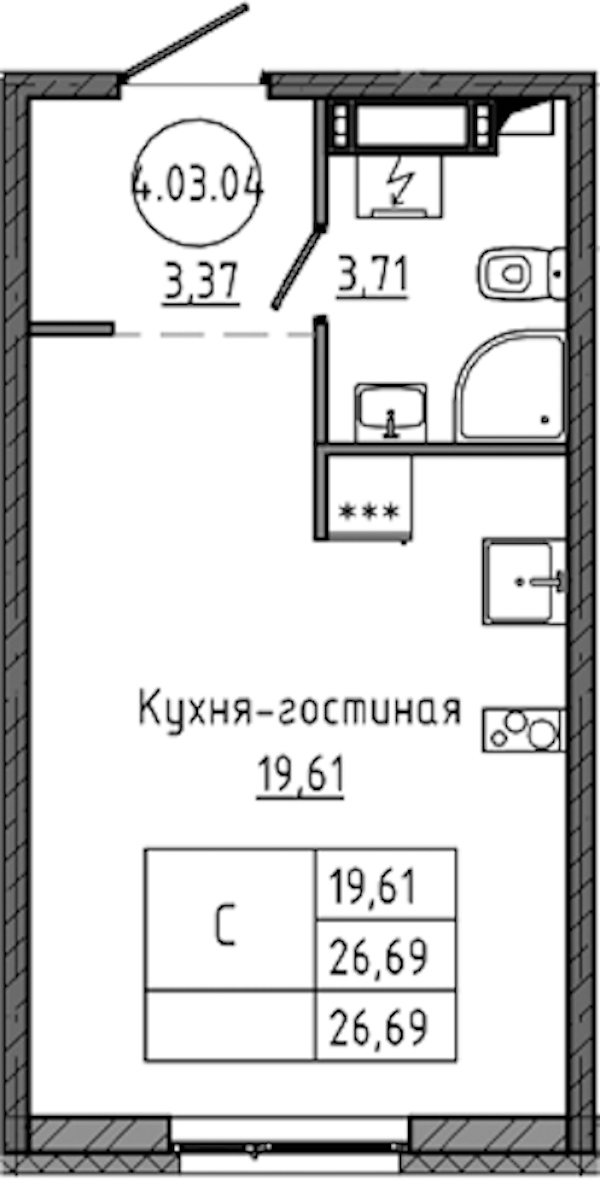Квартира студия 26.69 м², 4/18 эт., ЖК «Максималист»