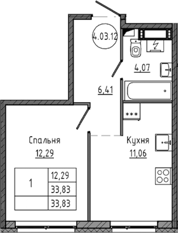 1-комнатная квартира 33.83 м², 4/18 эт., ЖК «Максималист»