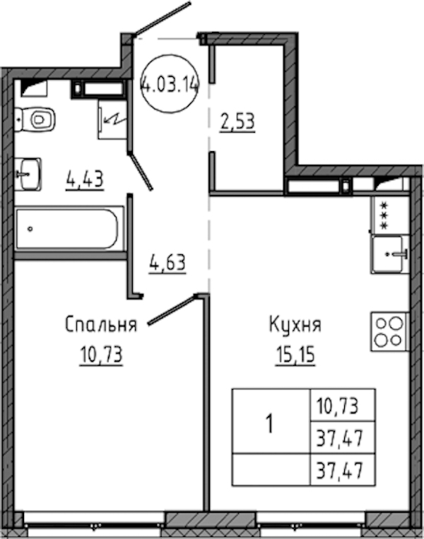 1-комнатная квартира 37.47 м², 4/18 эт., ЖК «Максималист»