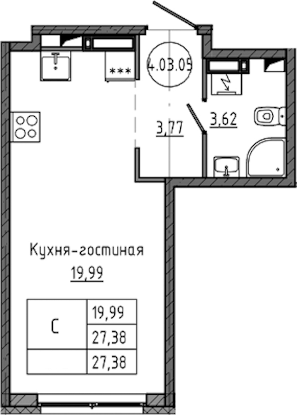 Квартира студия 27.38 м², 5/18 эт., ЖК «Максималист»