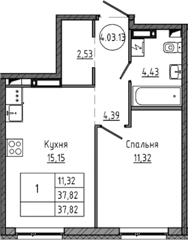 1-комнатная квартира 37.82 м², 5/18 эт., ЖК «Максималист»