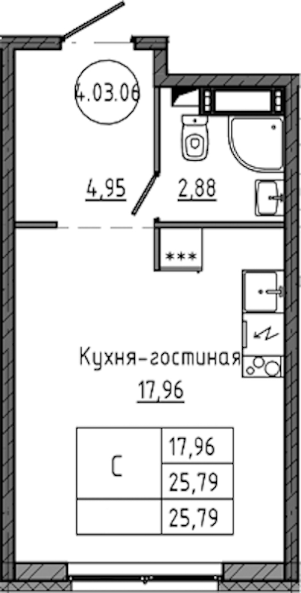 Квартира студия 25.79 м², 5/18 эт., ЖК «Максималист»