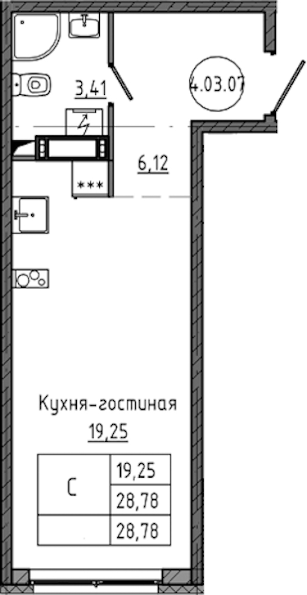 Квартира студия 28.78 м², 5/18 эт., ЖК «Максималист»