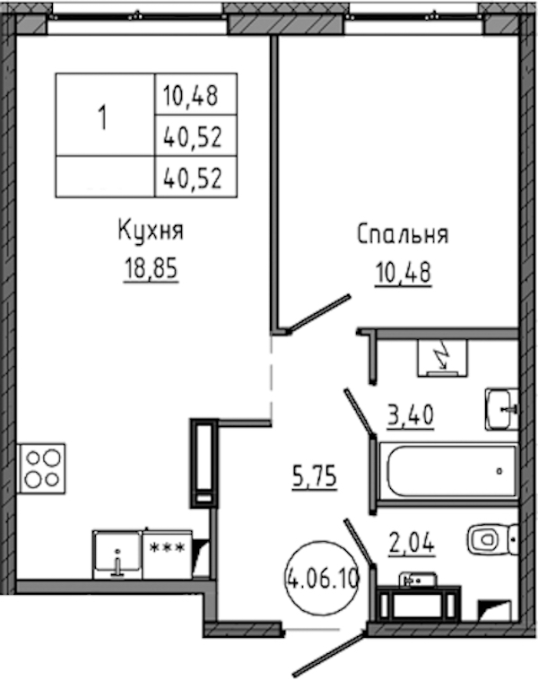 1-комнатная квартира 40.52 м², 6/18 эт., ЖК «Максималист»