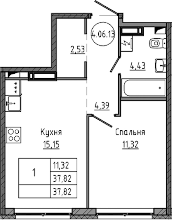 1-комнатная квартира 37.82 м², 6/18 эт., ЖК «Максималист»