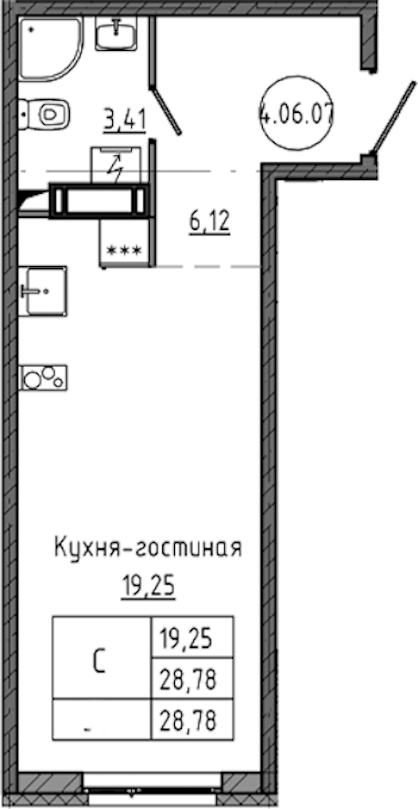 Квартира студия 28.78 м², 6/18 эт., ЖК «Максималист»