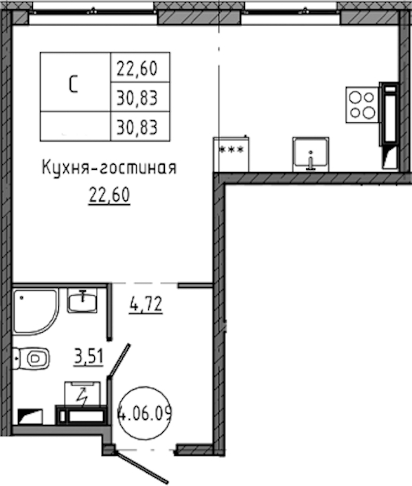 Квартира студия 30.83 м², 6/18 эт., ЖК «Максималист»