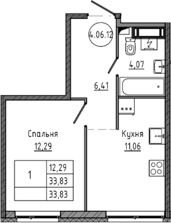 1-комнатная квартира 33.83 м², 7/18 эт., ЖК «Максималист»