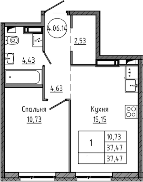 1-комнатная квартира 37.47 м², 7/18 эт., ЖК «Максималист»
