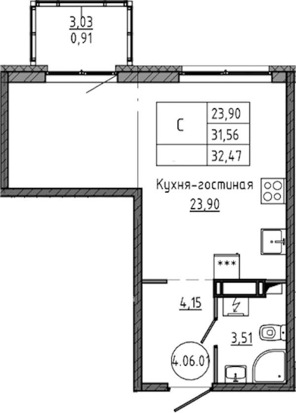 Квартира студия 32.47 м², 8/18 эт., ЖК «Максималист»