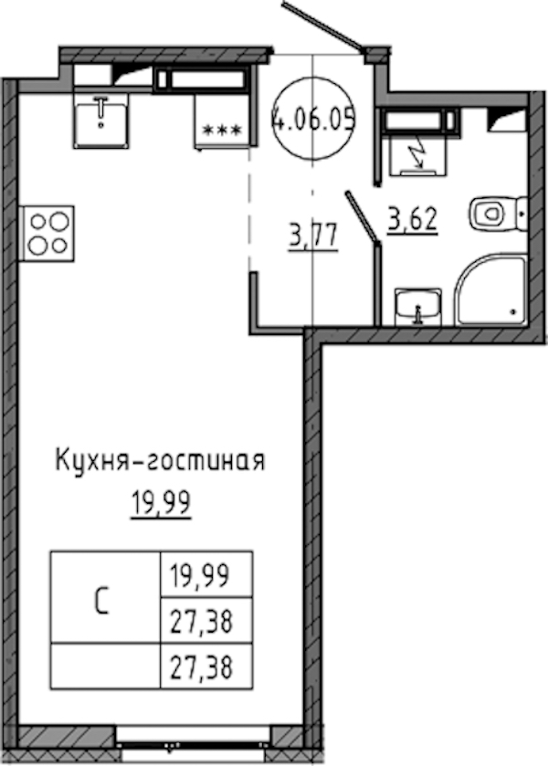 Квартира студия 27.38 м², 8/18 эт., ЖК «Максималист»