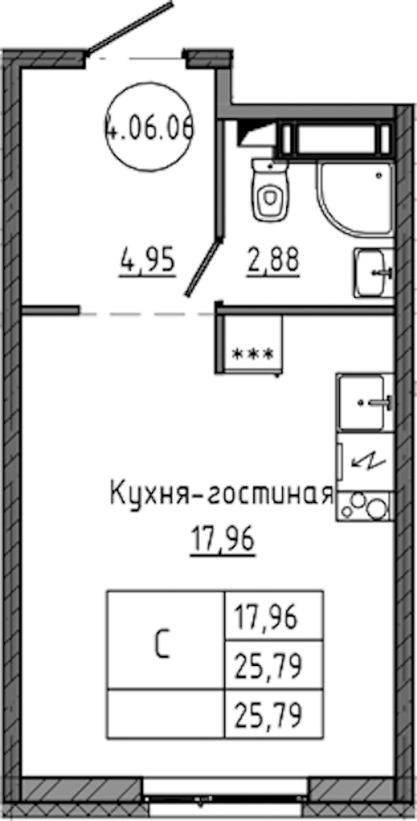 Квартира студия 25.79 м², 8/18 эт., ЖК «Максималист»