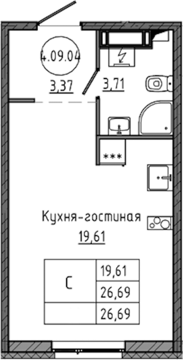 Квартира студия 26.69 м², 9/18 эт., ЖК «Максималист»