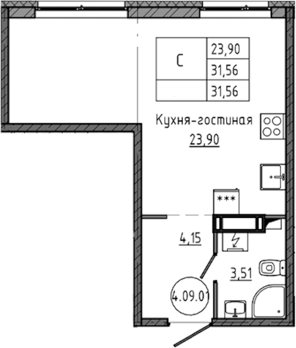 Квартира студия 31.56 м², 10/18 эт., ЖК «Максималист»